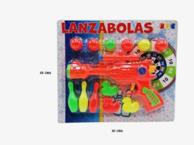 BLISTER PISTOLA CON PATOS, BOLA Y BOLOS