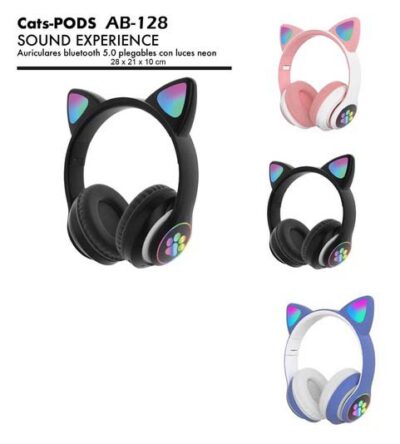 AURICULAR CAT LUCES NEON BLUETOOTH 5.0 Rosa o Lila