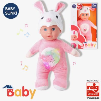 Muñeco Baby Sunki 30 cm. Luz y Sonido. Conejo.