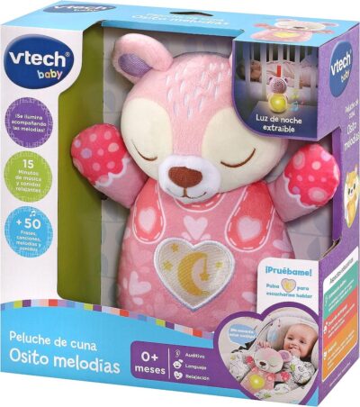Peluche de cuna Osito melodías rosa
