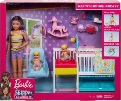 BARBIE SKIPPER MORENA NIÑERA CON BEBES