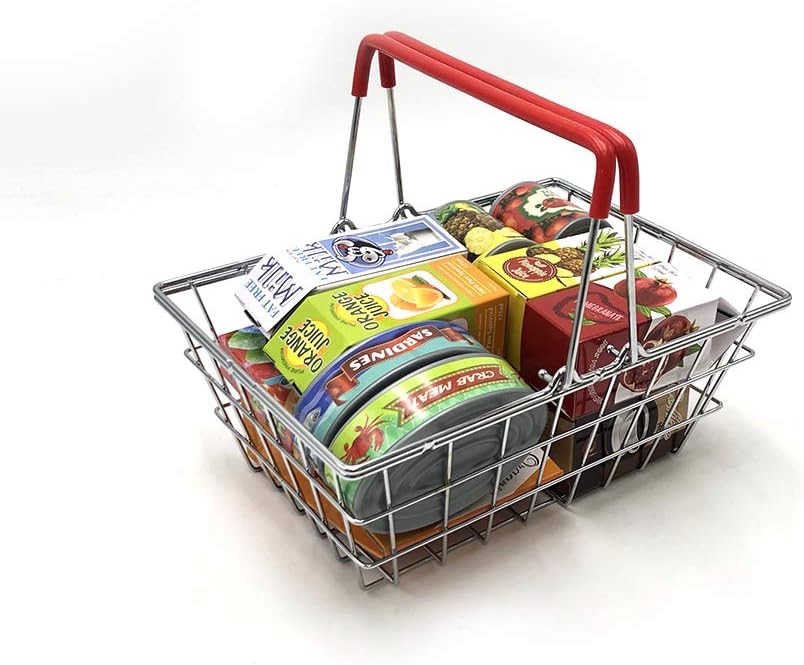 CESTA DE LA COMPRA METÁLICA CON ALIMENTOS 15pzas