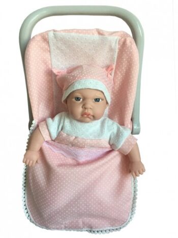 MUÑECA 30 CM EN SAQUITO ROSA DE BEBE C/12 SONIDOS