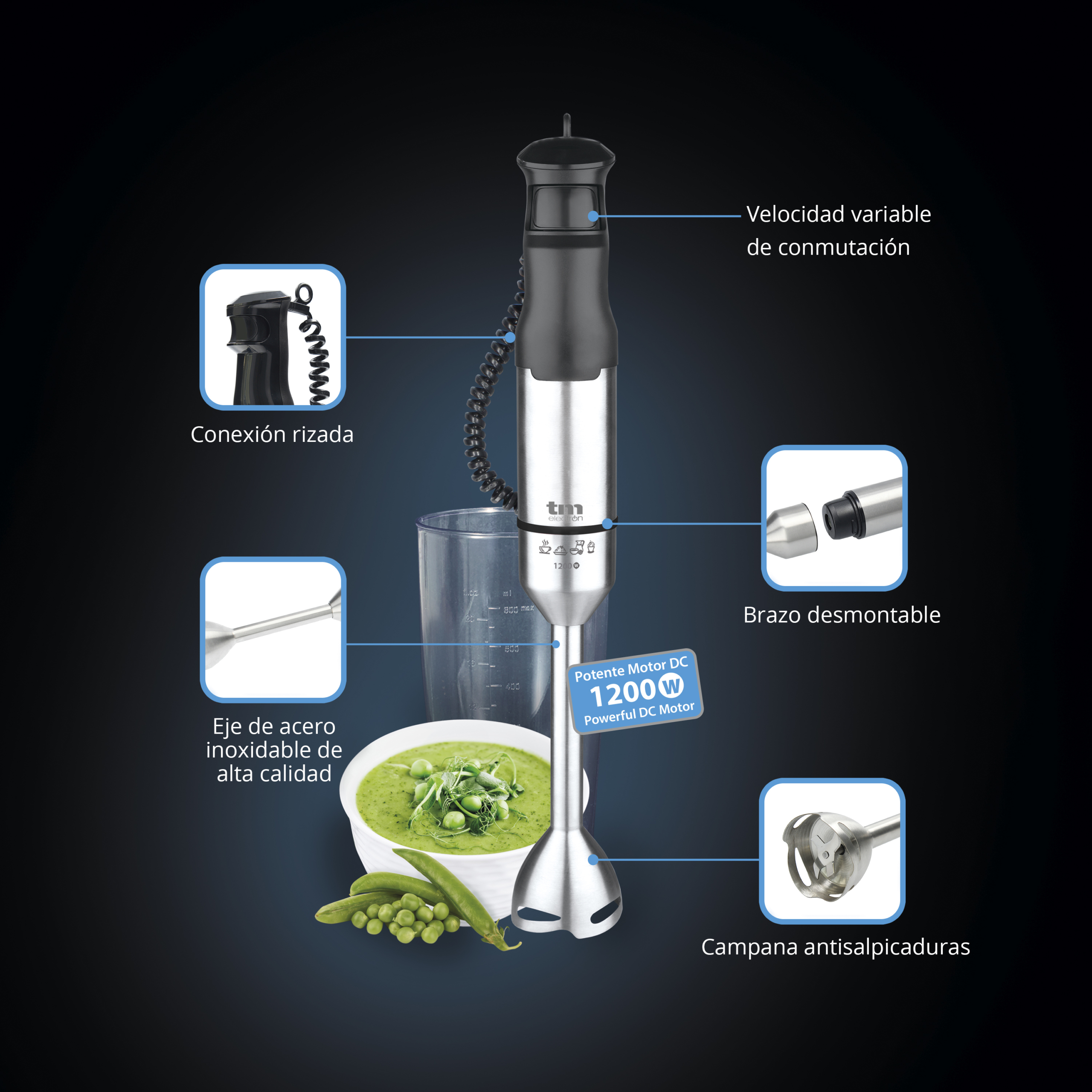 BATIDORA DE MANO 1200W CON VASO TME