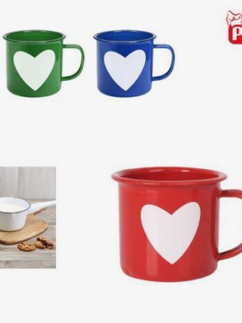 TAZA MUG ESMALTADA COLORES CORAZÓN 100ML