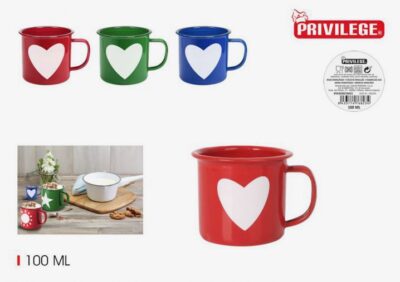 TAZA MUG ESMALTADA COLORES CORAZÓN 100ML