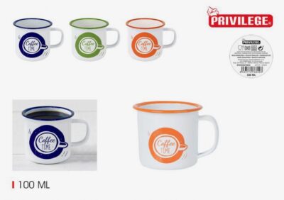 TAZA MUG ESMALTADA BLANCA COFFEE TIME 100ML