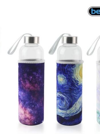 BOTELLA AGUA VIDRIO FUNDA ARTE 600ML BEWINNER