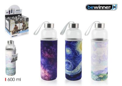 BOTELLA AGUA VIDRIO FUNDA ARTE 600ML BEWINNER