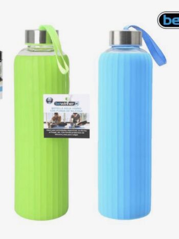 BOTELLA AGUA VIDRIO/SILICONA 600ML BEWINNER