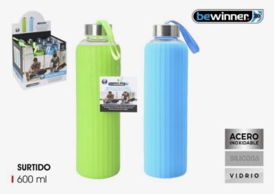 BOTELLA AGUA VIDRIO/SILICONA 600ML BEWINNER