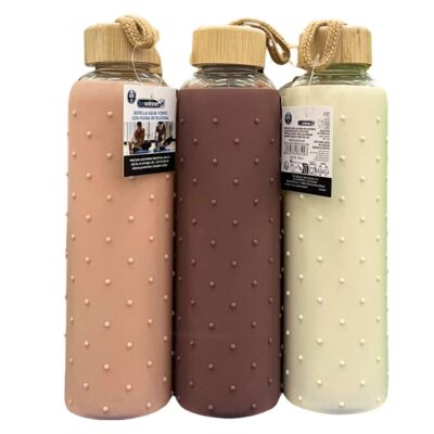 BOTELLA AGUA VIDRIO/SILICONA 600ML BEWIN