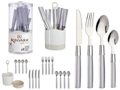 SET 16 CUBIERTOS ACERO INOXIDABLE MANGO PS GRIS