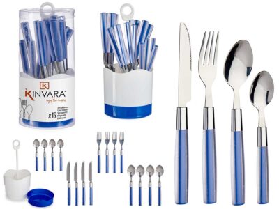 SET 16 CUBIERTOS ACERO INOXID MANGO PS AZUL OSC